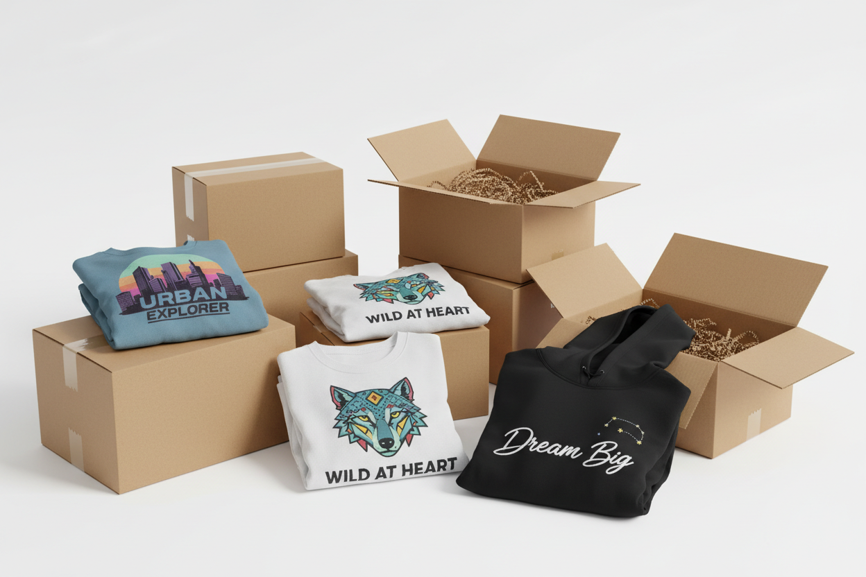 Shipping boxes and personalized clothing